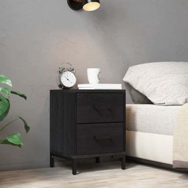 Berkfield Home Bedside Cabinet Black 36x30x45 cm Solid Pinewood - Size: 36 x 30 x 45 cm - image 1