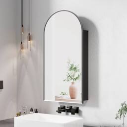 KEEPREAPER Black Arched Bathroom Mirror Cabinet 40x80cm Metal Frame Wall - Size: 40x80 cm - thumbnail 8