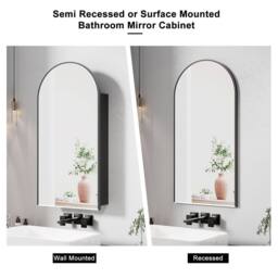 KEEPREAPER Black Arched Bathroom Mirror Cabinet 40x80cm Metal Frame Wall - Size: 40x80 cm - thumbnail 4