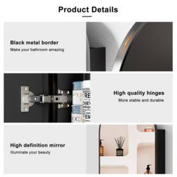 KEEPREAPER Black Arched Bathroom Mirror Cabinet 40x80cm Metal Frame Wall - Size: 40x80 cm - thumbnail 2