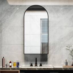 KEEPREAPER Black Arched Bathroom Mirror Cabinet 40x80cm Metal Frame Wall - Size: 40x80 cm - thumbnail 1