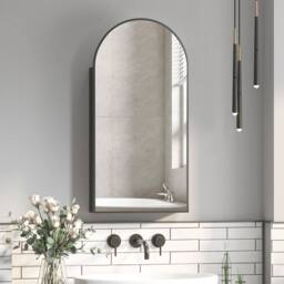 KEEPREAPER Black Arched Bathroom Mirror Cabinet 40x80cm Metal Frame Wall - Size: 40x80 cm - thumbnail 9
