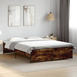 Berkfield Home Durable Bed Frame without Mattress Smoked Oak 150x200 cm King Size in Brown - thumbnail 2