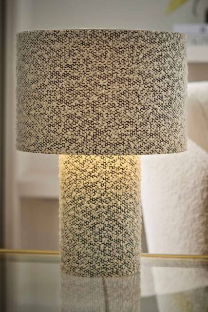 ValueLights Ash Natural Full Boucle Fabric Table Lamp in Light Grey - image 1