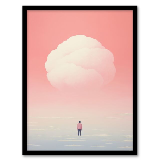 Artery8 Wall Art Print Clouded Thoughts By Amy Denver Minimalist Soft Pastel Pink Peach Minimalism Simple Modern Artwork Art Framed - Size: A4 - image 1