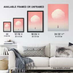 Artery8 Wall Art Print Clouded Thoughts By Amy Denver Minimalist Soft Pastel Pink Peach Minimalism Simple Modern Artwork Art Framed - Size: A4 - thumbnail 3