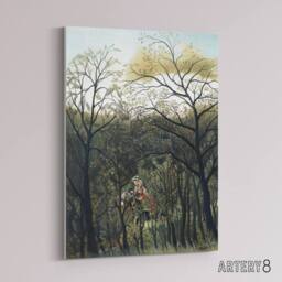 "Artery8 Rendezvous in the Forest Rousseau Vintage Canvas Wall Art in Green - Size: W18"" x H24""" - thumbnail 2