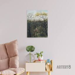 "Artery8 Rendezvous in the Forest Rousseau Vintage Canvas Wall Art in Green - Size: W18"" x H24""" - thumbnail 3