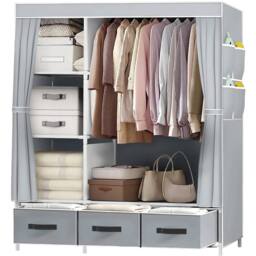 KORVIXA Grey Clothing Rails Clothes Rack Wardrobe Closets - Size: 900mm - thumbnail 1