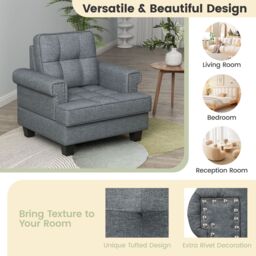 Costway Modern Accent Armchair Tufted Upholstered Linen Leisure Chair in Grey - thumbnail 6