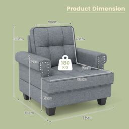 Costway Modern Accent Armchair Tufted Upholstered Linen Leisure Chair in Grey - thumbnail 7