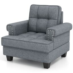 Costway Modern Accent Armchair Tufted Upholstered Linen Leisure Chair in Grey - thumbnail 2
