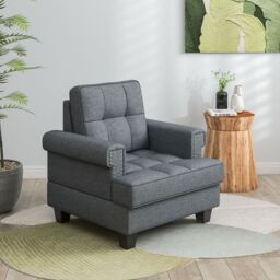 Costway Modern Accent Armchair Tufted Upholstered Linen Leisure Chair in Grey - thumbnail 3