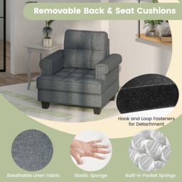 Costway Modern Accent Armchair Tufted Upholstered Linen Leisure Chair in Grey - thumbnail 4