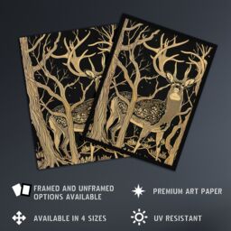 "Artery8 Deer Forest Tree Tan Brown Landscape Framed Art Print - Size: W12"" x H16""" - thumbnail 2