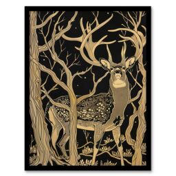 "Artery8 Deer Forest Tree Tan Brown Landscape Framed Art Print - Size: W12"" x H16""" - thumbnail 1