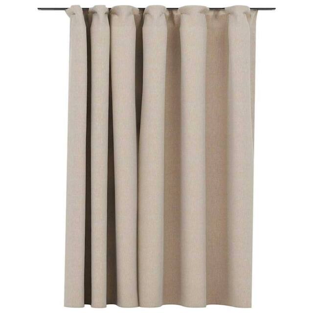 Berkfield Home Linen-Look Blackout Curtain with Hooks Beige 290x245 cm - image 1