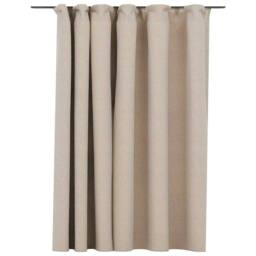 Berkfield Home Linen-Look Blackout Curtain with Hooks Beige 290x245 cm