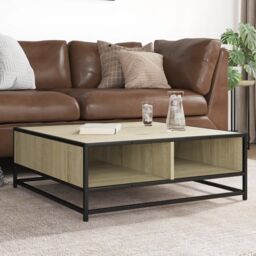 Berkfield Home Coffee Table Sonoma Oak 80x80x30 cm Engineered Wood & Metal in Brown - Size: 80 x 80 x 30 cm - thumbnail 1