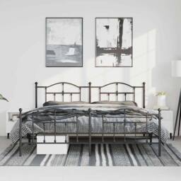 Berkfield Home Metal Bed Frame with Headboard & Footboard Black 193x203 cm - thumbnail 4
