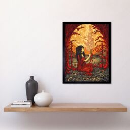 "Artery8 Wall Art Print Red Witch Concept Art Fire Priestess Art Nouveau Art Framed in Black - Size: W12"" x H16""" - thumbnail 2