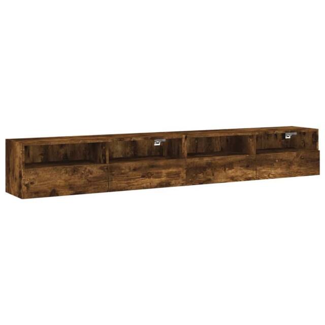 Berkfield Home TV Wall Cabinets 2 pcs Smoked Oak 100x30x30 cm Engineered Wood in Brown - Size: 100 x 30 x 30 cm - image 1