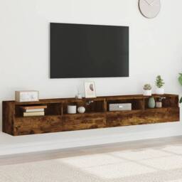 Berkfield Home TV Wall Cabinets 2 pcs Smoked Oak 100x30x30 cm Engineered Wood in Brown - Size: 100 x 30 x 30 cm - thumbnail 2