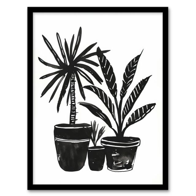 Artery8 Plant Lover Black White Houseplants Watercolour Framed Art Print - Size: A4 - image 1