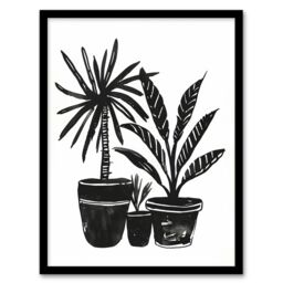 Artery8 Plant Lover Black White Houseplants Watercolour Framed Art Print - Size: A4 - thumbnail 1