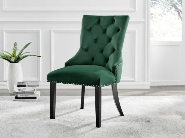 FurnitureboxUK Set of 2 Belgravia Deep Padded Soft Velvet & Chrome Knockerback Dining Chairs With Black Powder Coated Legs in Green - image 1