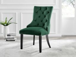 FurnitureboxUK Set of 2 Belgravia Deep Padded Soft Velvet & Chrome Knockerback Dining Chairs With Black Powder Coated Legs in Green - thumbnail 1