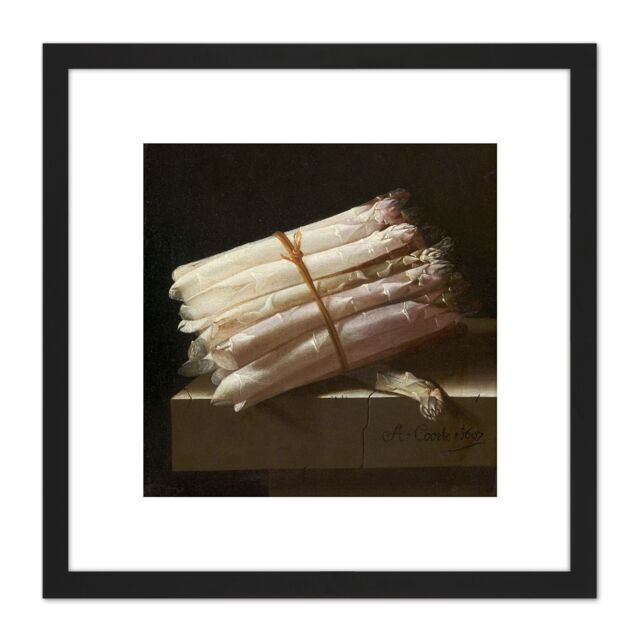 Artery8 Adriaen Coorte Still Life With Asparagus Painting 8X8 Inch Square Wooden Framed Wall Art Print Picture with Mount in Black - image 1