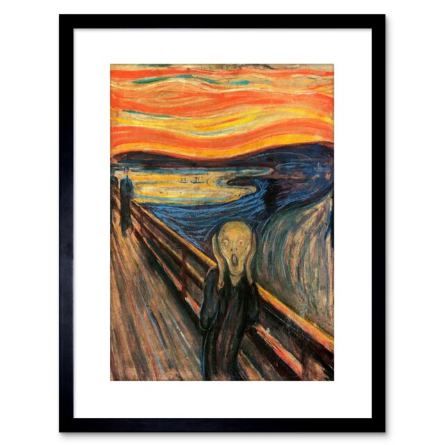 "Artery8 Wall Art Print Munch The Scream Painting Old Master Reproduction Artwork Framed 9X7 Inch in Black - Size: W7"" x H9""" - image 1