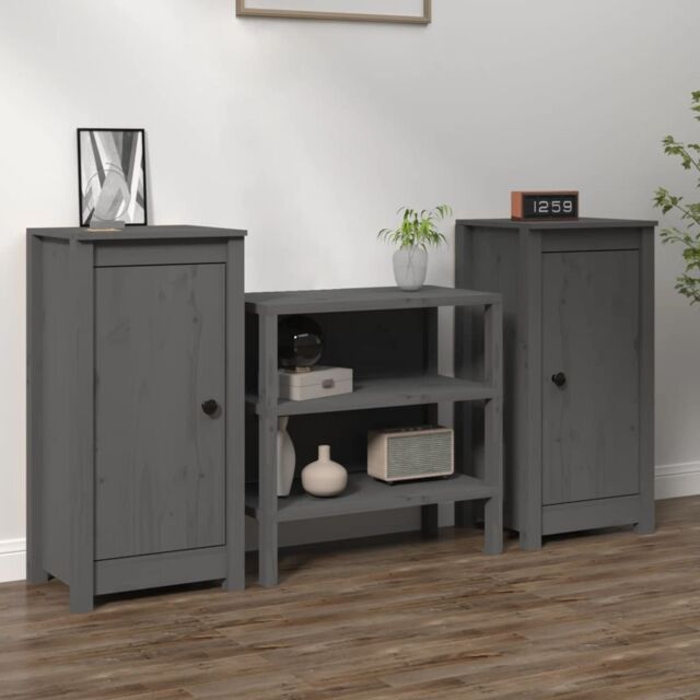 Berkfield Home Sideboards 2 pcs Grey 40x35x80 cm Solid Wood Pine - Size: 40 x 35 x 80 cm - image 1