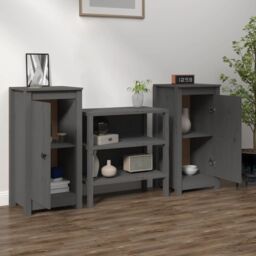 Berkfield Home Sideboards 2 pcs Grey 40x35x80 cm Solid Wood Pine - Size: 40 x 35 x 80 cm - thumbnail 3