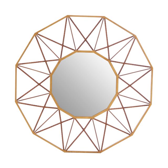 Orsina Geometric Style Wall Mirror Luxurious Antique Gold Finish Accent Mirror Round Copper Decorative Mirror - image 1
