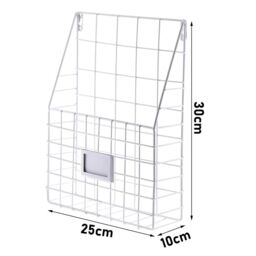 Hinsinc Black Wire Magazine Newspaper Basket Wall Mounted Post Storage Organizer in White - thumbnail 2
