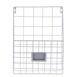 Hinsinc Black Wire Magazine Newspaper Basket Wall Mounted Post Storage Organizer in White - thumbnail 5