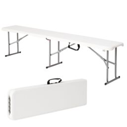 Novecrafto Durable 6ft Folding Bench Seat - Portable Plastic Bench with Convenient Carry Handle for Garden, Picnic, Party, & Camping in White - thumbnail 1