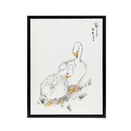 "Artery8 Two White Geese Japanese Framed Canvas Wall Art Print Kashu - Size: W12"" x H16""" - thumbnail 1