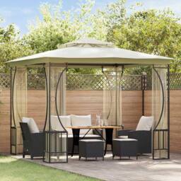 Berkfield Home Gazebo with Nets 300x300x265 cm Cream in Beige - Size: 300 x 300 x 265 cm - thumbnail 2