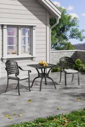Garden Sanctuary 3-Piece Cast Aluminum Square Outdoor Dining Set in Black - thumbnail 2