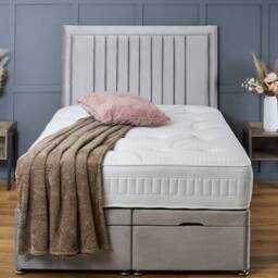 "BSSPOKE Canes Ottoman Divan Bed Plush Velvet 54"" Headboard & No Mattress in Silver - Size: Double" - thumbnail 3