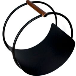 Ivyline Leather Handle Round Log Holder H43cm W30.5cm in Brown - thumbnail 2