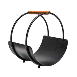 Ivyline Leather Handle Round Log Holder H43cm W30.5cm in Brown