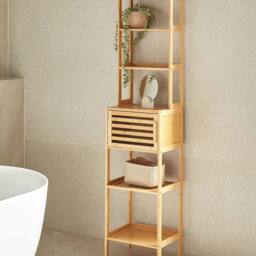 Wyld and Coco Bamboo 6-Shelf Bathroom Unit light brown - W36 x D30 x H160cm - thumbnail 1