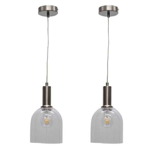 First Choice Lighting Set of 2 Belten - Clear Glass Cloche Satin Nickel Deco Pendants - image 1