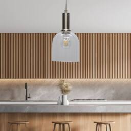 First Choice Lighting Set of 2 Belten - Clear Glass Cloche Satin Nickel Deco Pendants - thumbnail 4