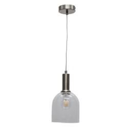 First Choice Lighting Set of 2 Belten - Clear Glass Cloche Satin Nickel Deco Pendants - thumbnail 2