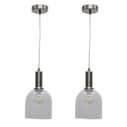 First Choice Lighting Set of 2 Belten - Clear Glass Cloche Satin Nickel Deco Pendants - thumbnail 1